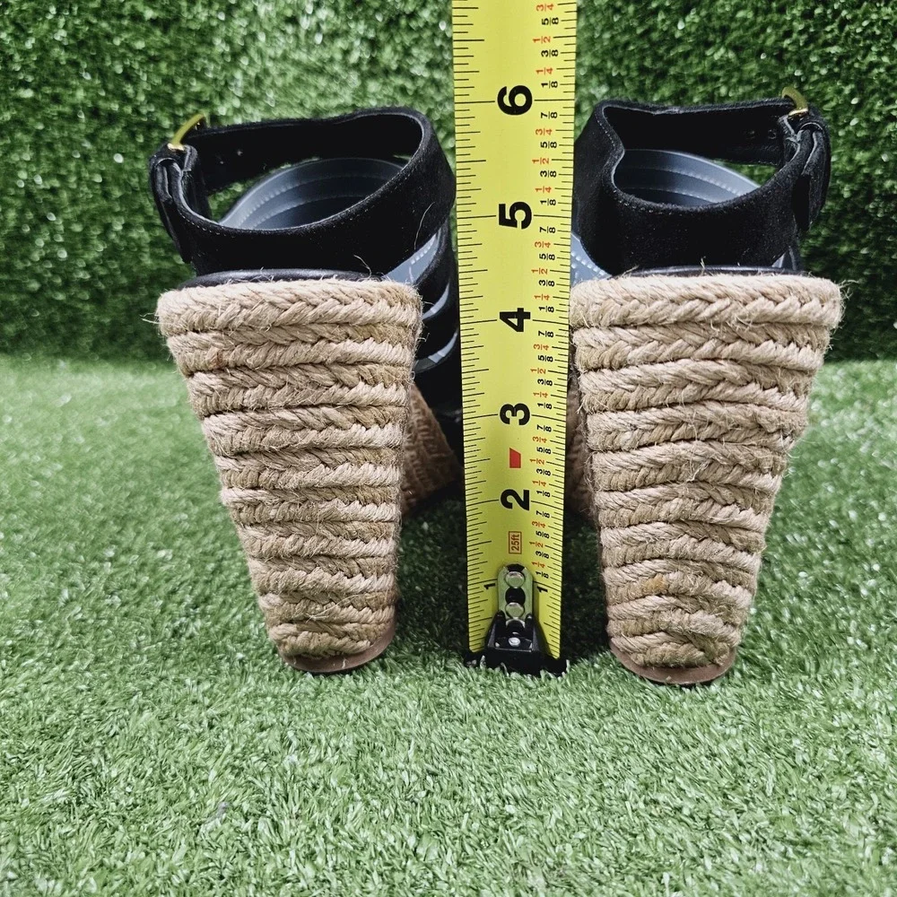 Tory Burch Bailey Black Strappy Espadrille Wedge Sandals Womens Size 8.5